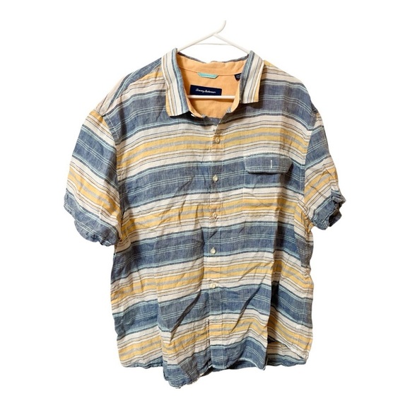 Tommy Bahama Men's Linen Striped Shirt - Blue and Yellow - Picture 1 of 3